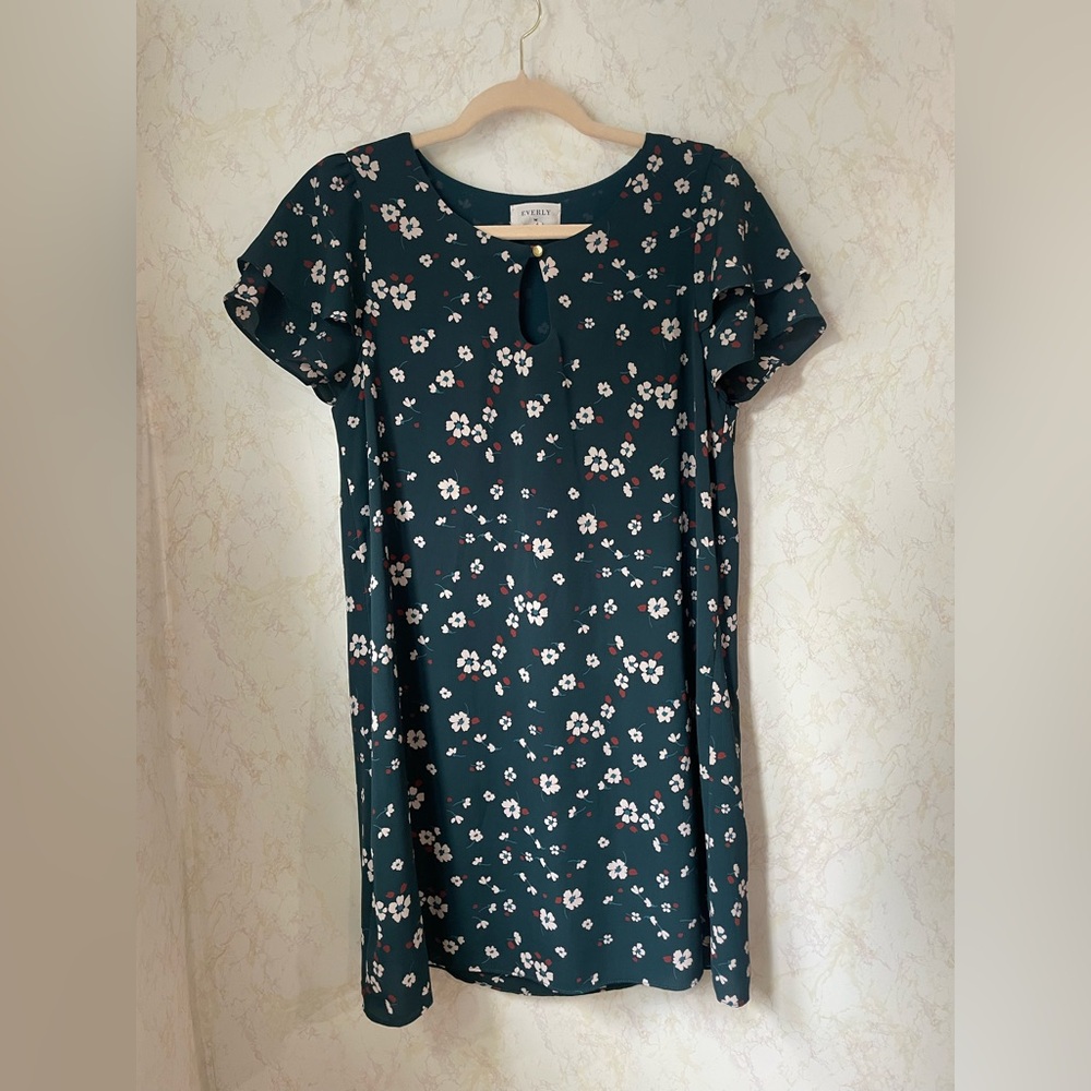 Everly Teal Dress with Floral Accents